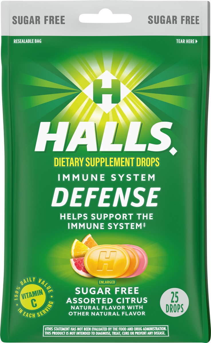 slide 4 of 9, HALLS Defense Assorted Citrus Sugar Free Vitamin C Drops, 25 Drops, 2.73 oz