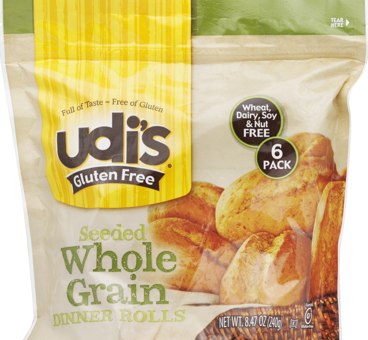 slide 3 of 3, Udi's Gluten Free Foods Roll Dinner Seeded Whole Grain, 8.4 oz