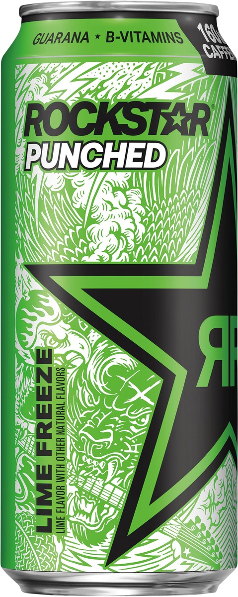 slide 4 of 6, Rockstar Punched Energy Drink Lime FreezeOz, 16 oz