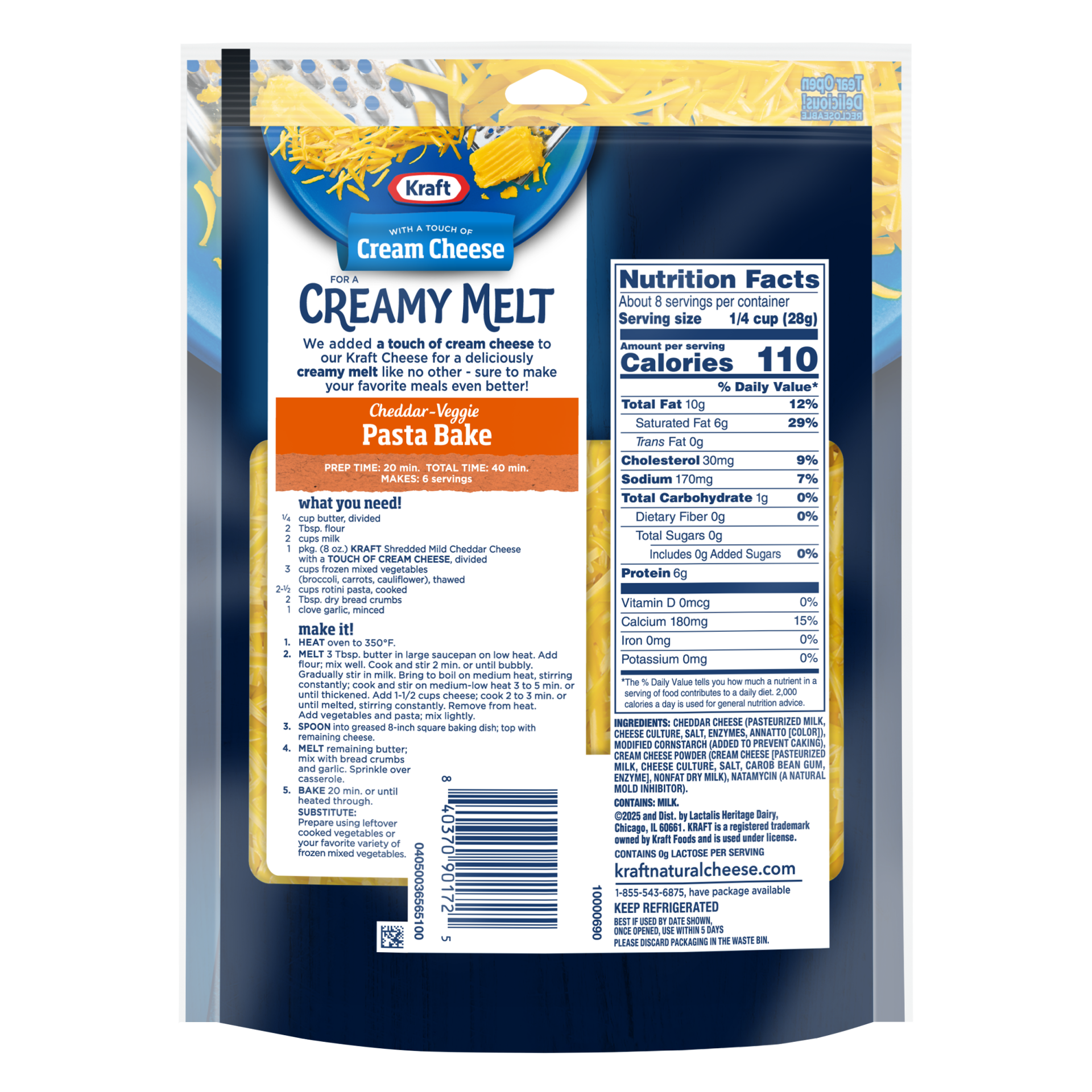 slide 3 of 3, Kraft Mild Cheddar Shredded Cheese with a Touch of Cream Cheese for a Creamy Melt, 8 oz Bag, 8 oz