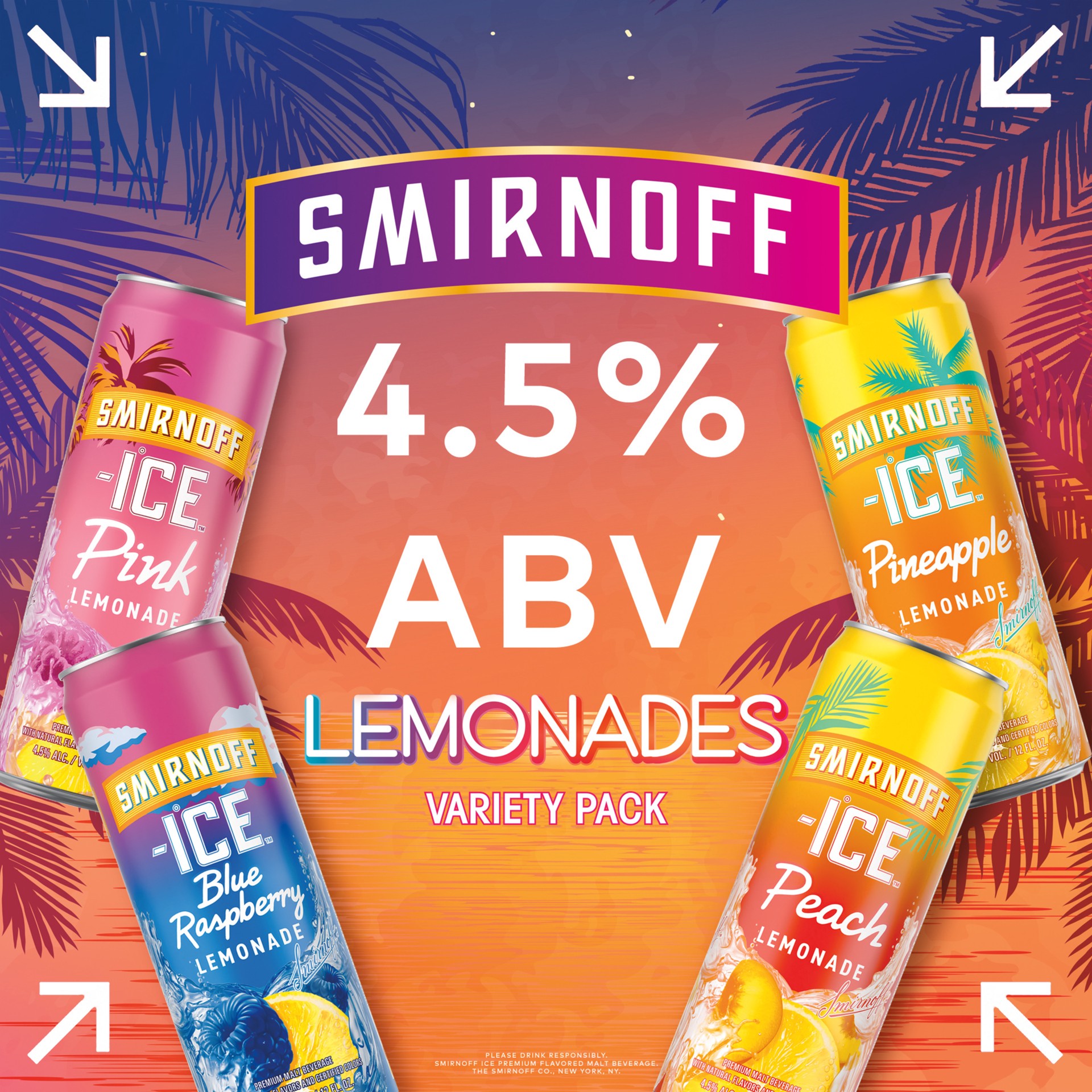 slide 2 of 9, Smirnoff Ice Neon Lemonade Variety Pack, 12 fl oz, 12 Pack Cans, 4.5% ABV, 12 fl oz