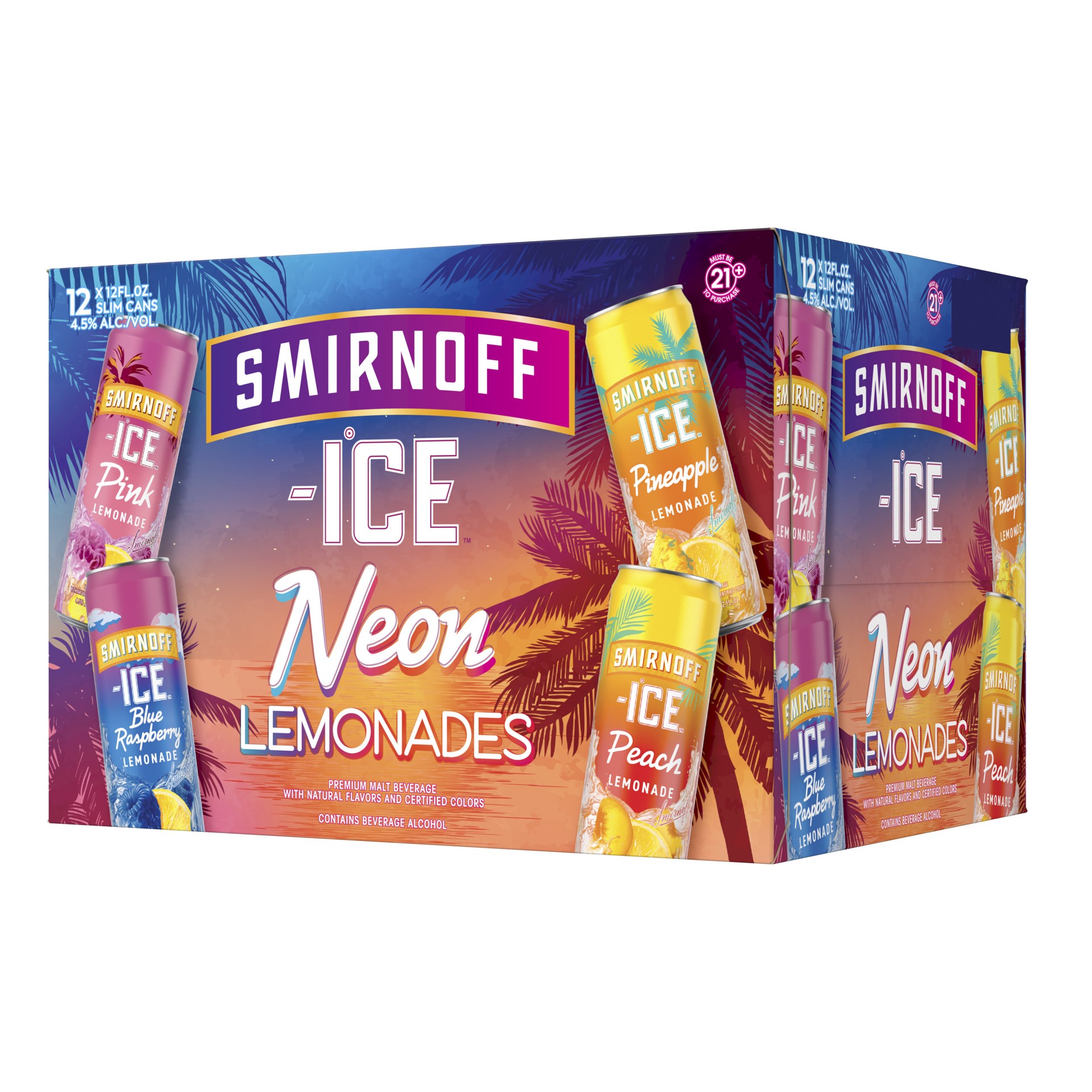 slide 4 of 9, Smirnoff Ice Neon Lemonade Variety Pack, 12 fl oz, 12 Pack Cans, 4.5% ABV, 12 fl oz