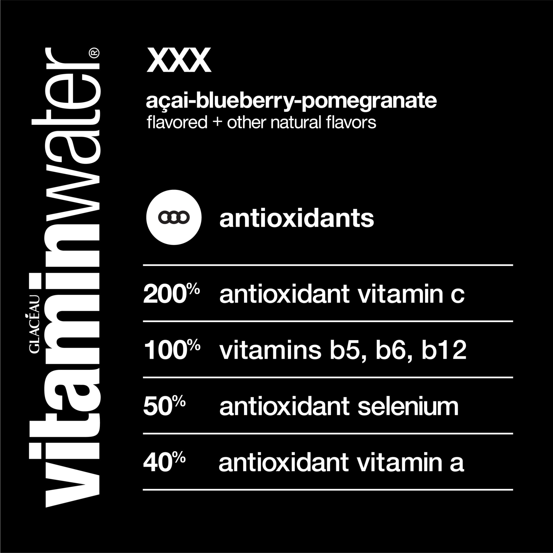 slide 7 of 11, vitaminwater xxx, electrolyte enhanced water w/ vitamins, açai-blueberry-pomegranate drinks, 6 ct; 16.9 fl oz