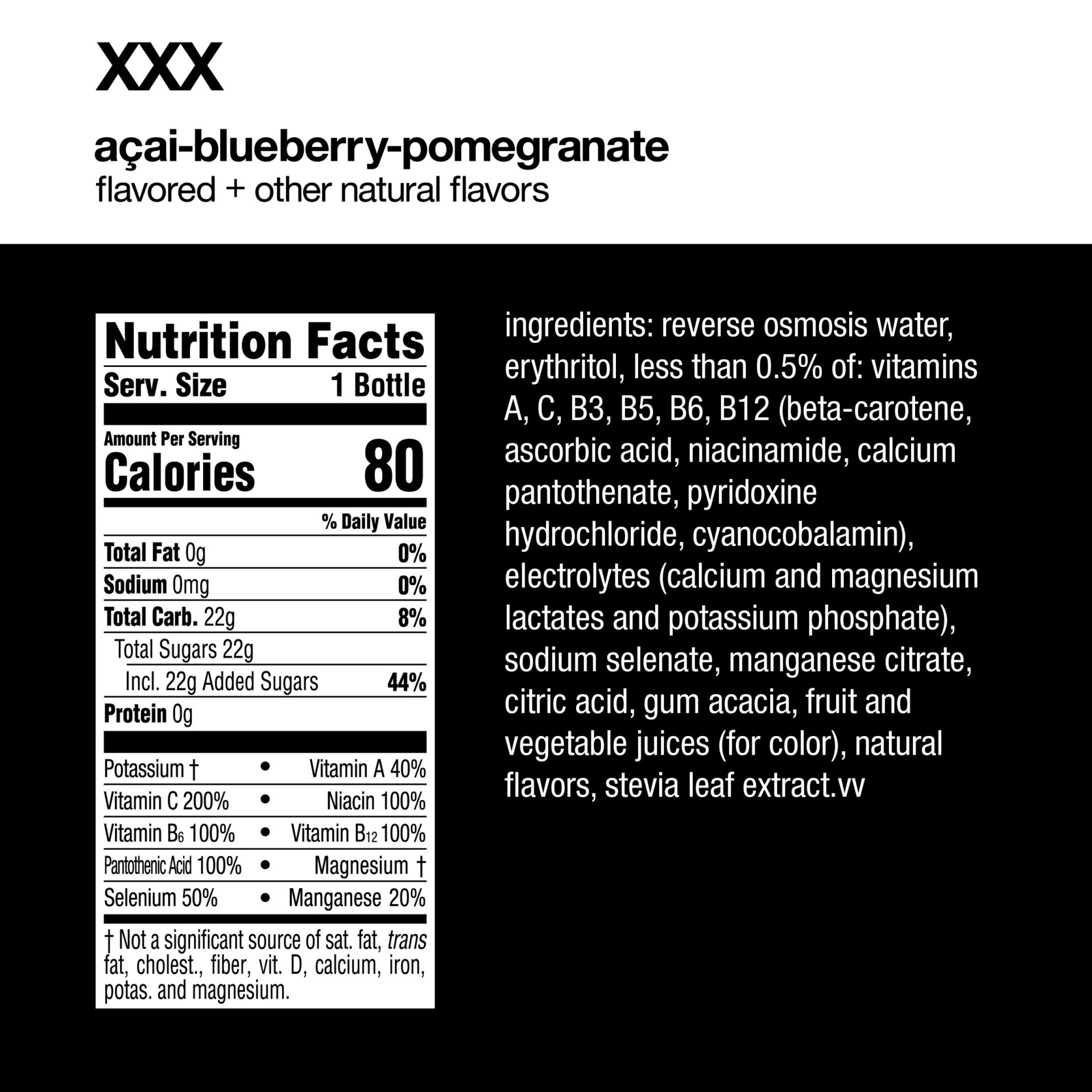 slide 8 of 11, vitaminwater xxx, electrolyte enhanced water w/ vitamins, açai-blueberry-pomegranate drinks, 6 ct; 16.9 fl oz
