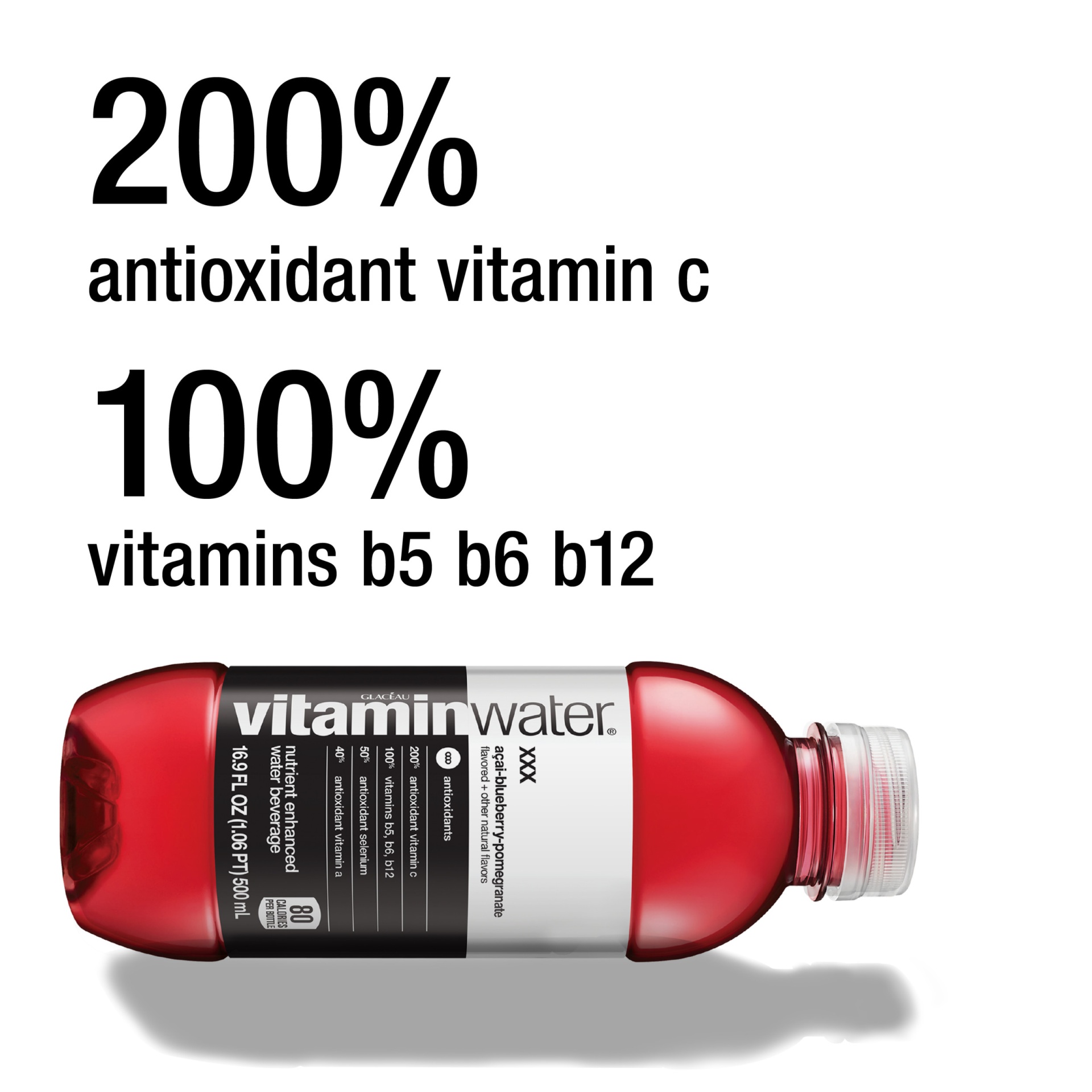 slide 11 of 11, vitaminwater xxx, electrolyte enhanced water w/ vitamins, açai-blueberry-pomegranate drinks, 6 ct; 16.9 fl oz