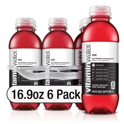 vitaminwater xxx, electrolyte enhanced water w/ vitamins, açai-blueberry-pomegranate drinks