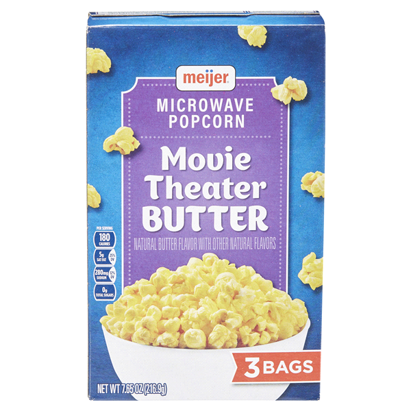 slide 29 of 29, Meijer Movie Theater Butter Microwave Popcorn, 3 Bags, 7.65 oz