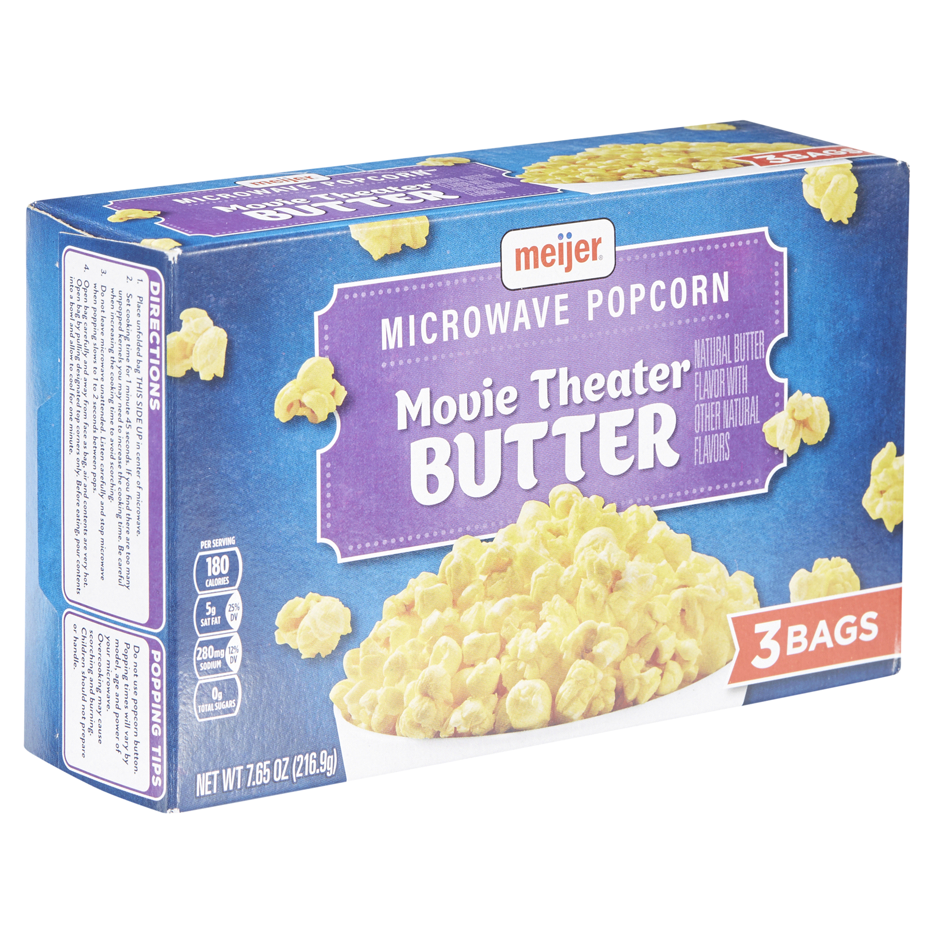 slide 19 of 29, Meijer Movie Theater Butter Microwave Popcorn, 3 Bags, 7.65 oz