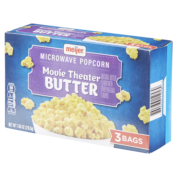 slide 5 of 29, Meijer Movie Theater Butter Microwave Popcorn, 3 Bags, 7.65 oz
