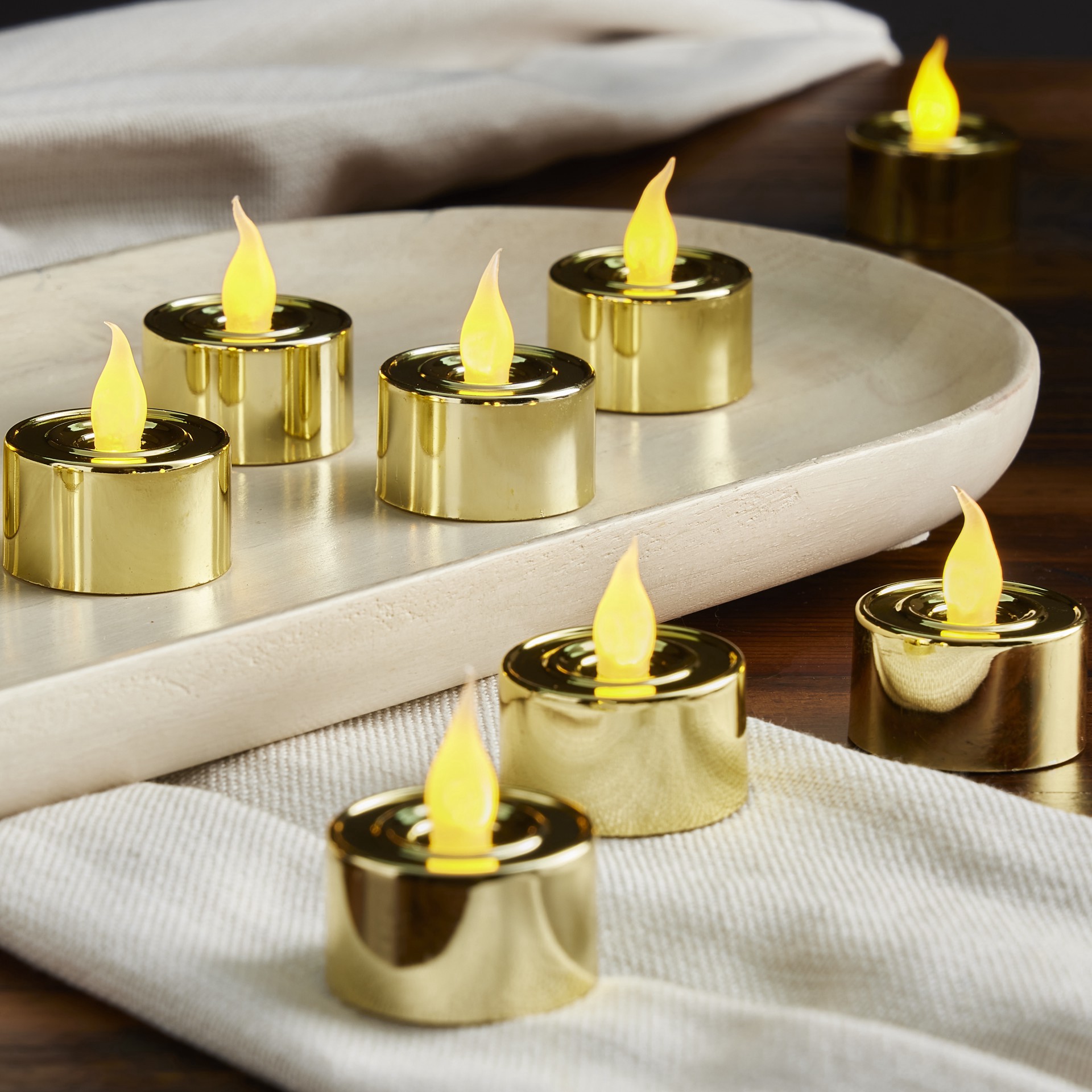 slide 3 of 7, Gold Flameless Tealights By Ashland, includes 24 tealights