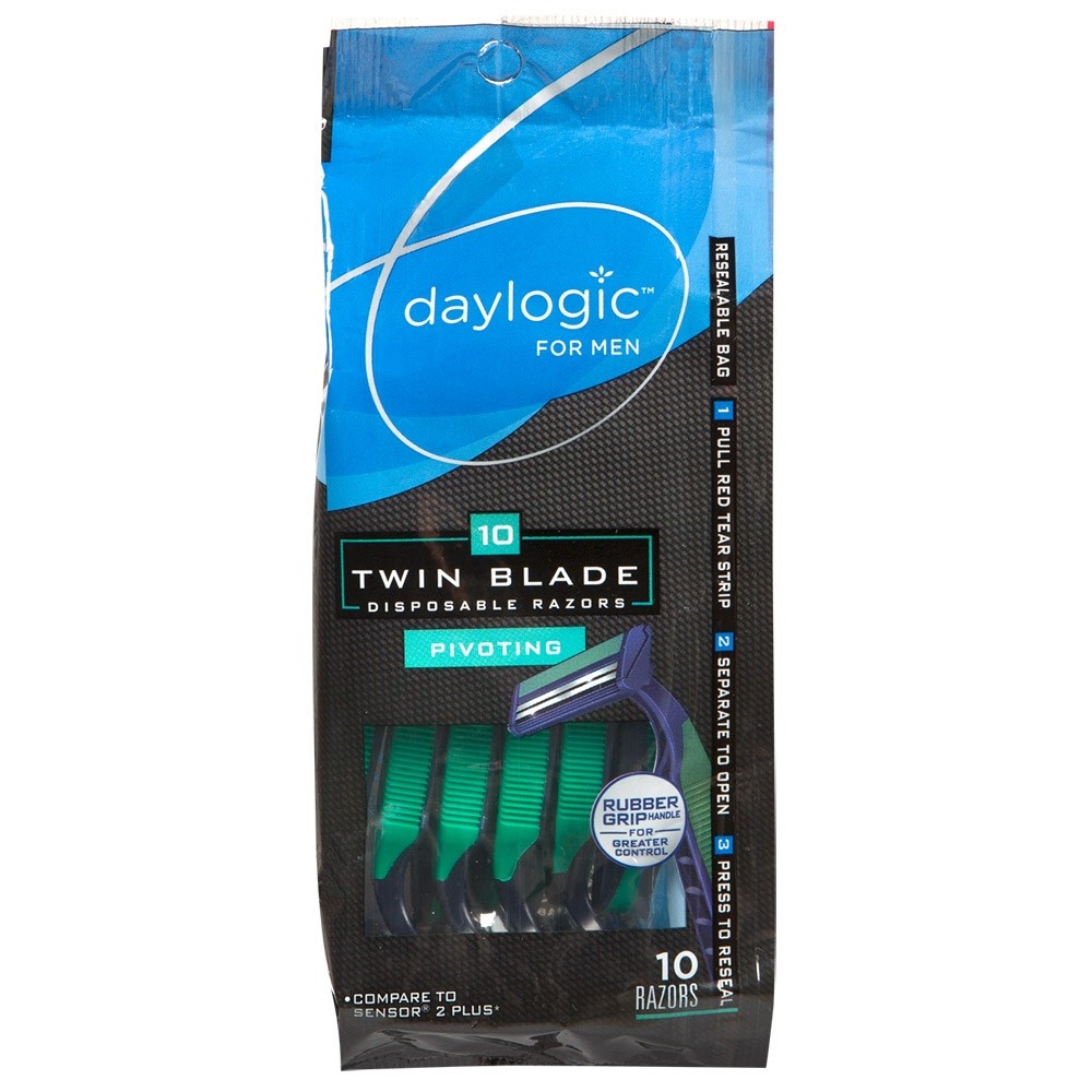 slide 1 of 1, Daylogic Men's Twin Blade Disposable Razors, Pivoting, 10 ct