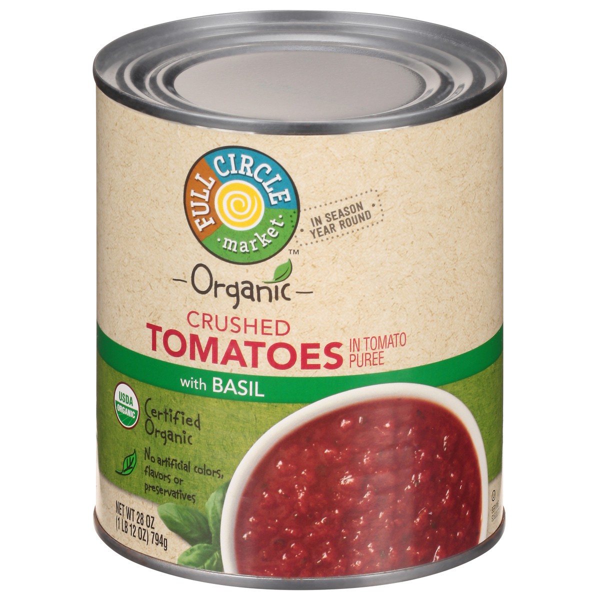 slide 6 of 9, Full Circle Market Organic Crushed with Basil Tomatoes in Tomato Puree 28 oz, 28 oz