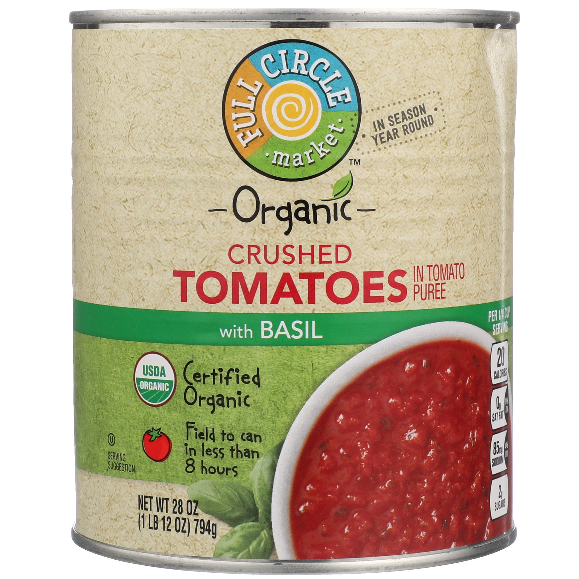 slide 1 of 6, Full Circle Market Organic Crushed with Basil Tomatoes in Tomato Puree 28 oz, 28 oz