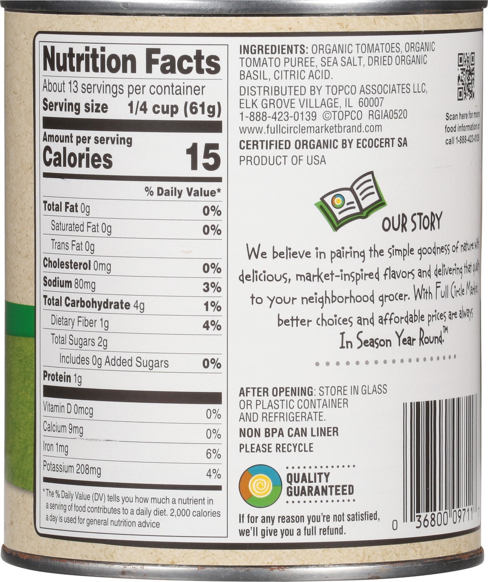 slide 7 of 9, Full Circle Market Organic Crushed with Basil Tomatoes in Tomato Puree 28 oz, 28 oz