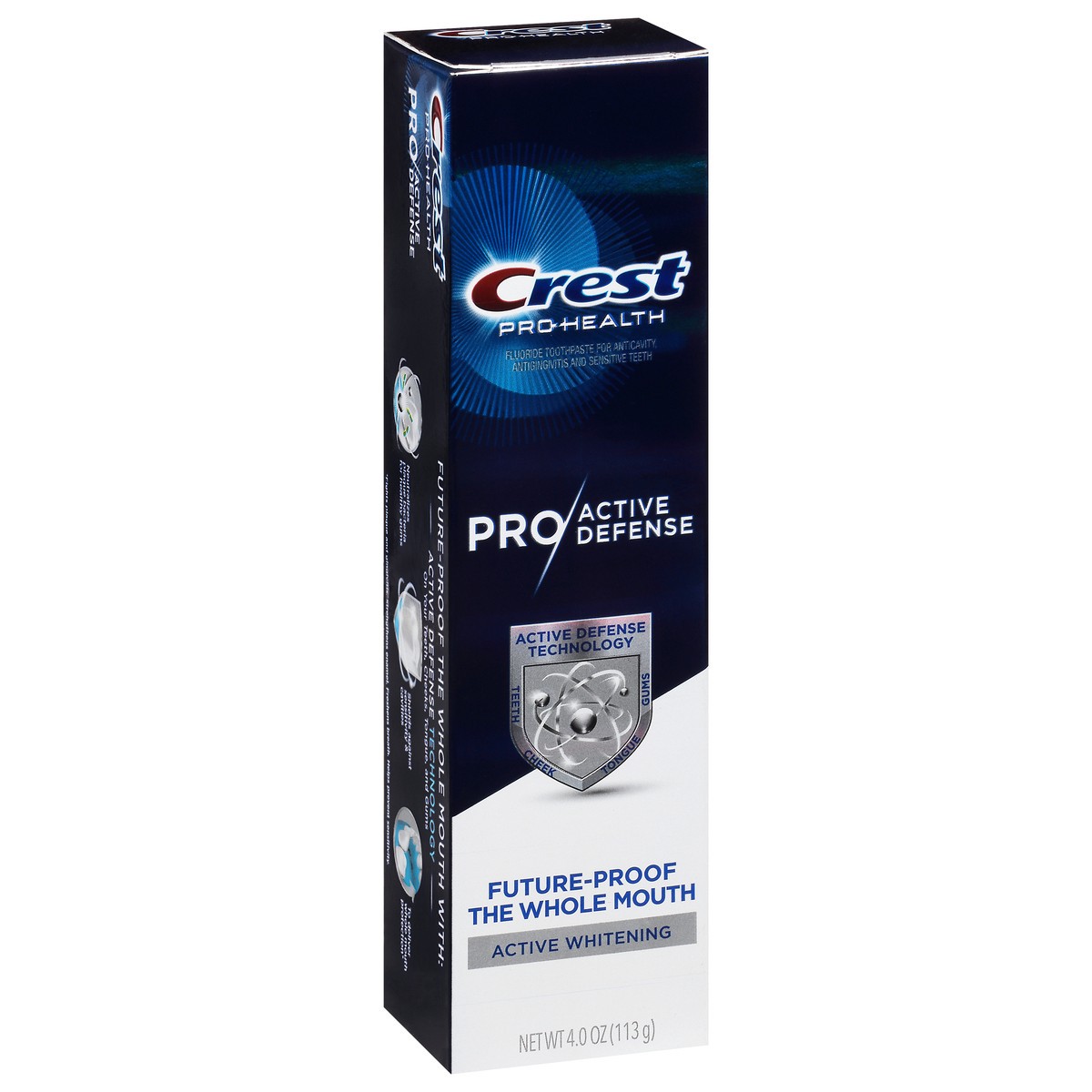 slide 2 of 9, Crest Pro-Health Pro Active Defense Active Whitening Fluoride Toothpaste 4 oz Box, 4 oz