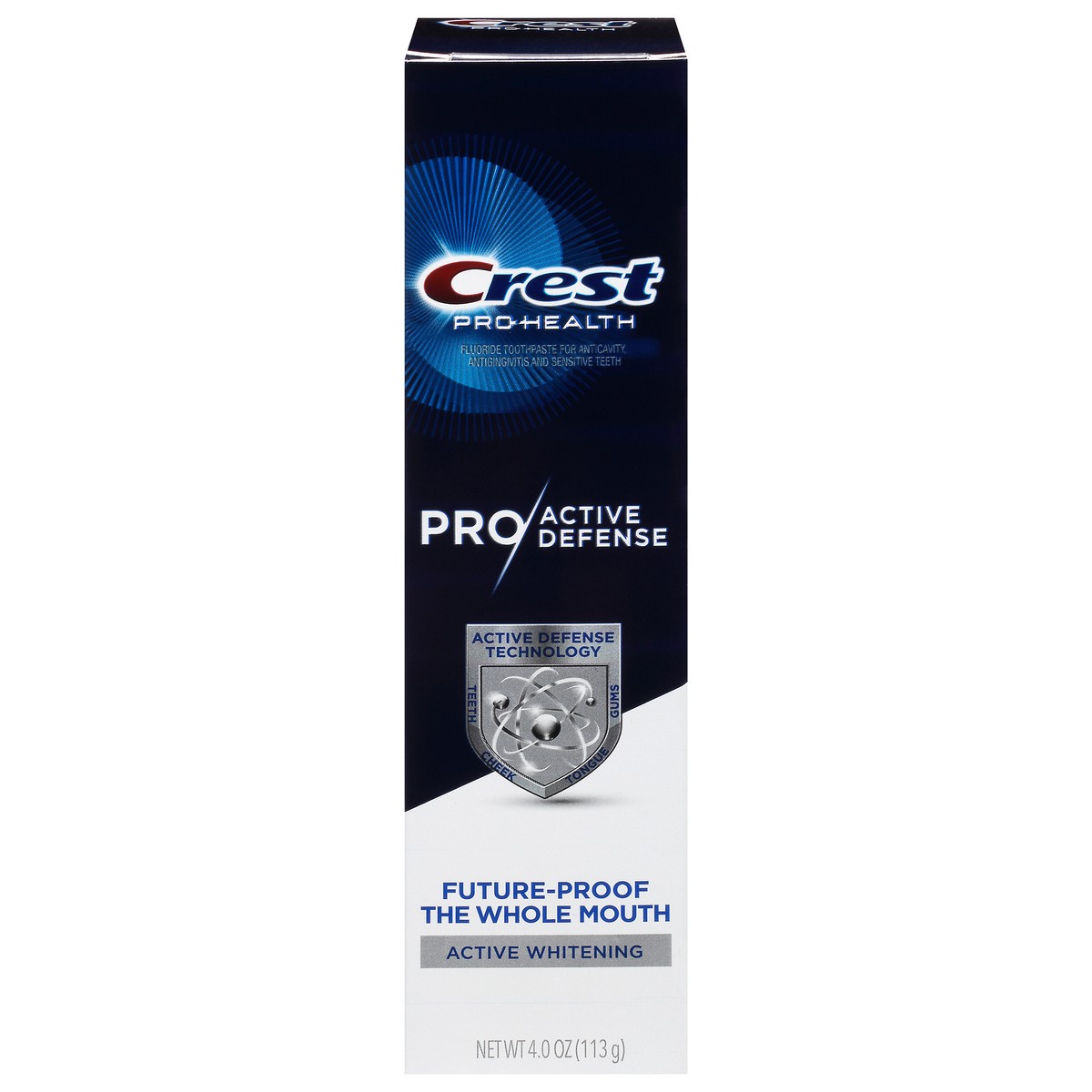 slide 1 of 9, Crest Pro-Health Pro Active Defense Active Whitening Fluoride Toothpaste 4 oz Box, 4 oz