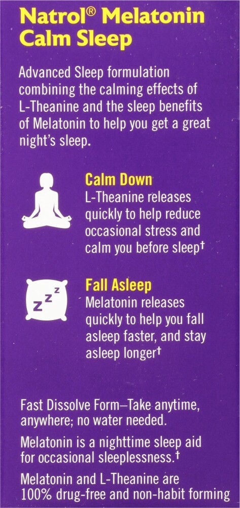 slide 4 of 5, Natrol Advanced Melatonin Calm Sleep Fast Dissolve Dietary Supplement Strawberry Tablets, 60 ct