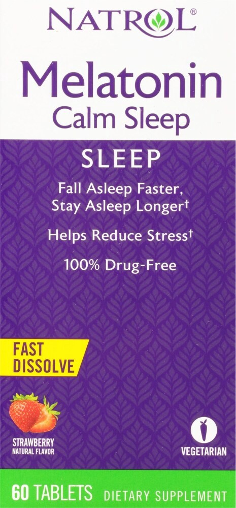 slide 5 of 5, Natrol Advanced Melatonin Calm Sleep Fast Dissolve Dietary Supplement Strawberry Tablets, 60 ct