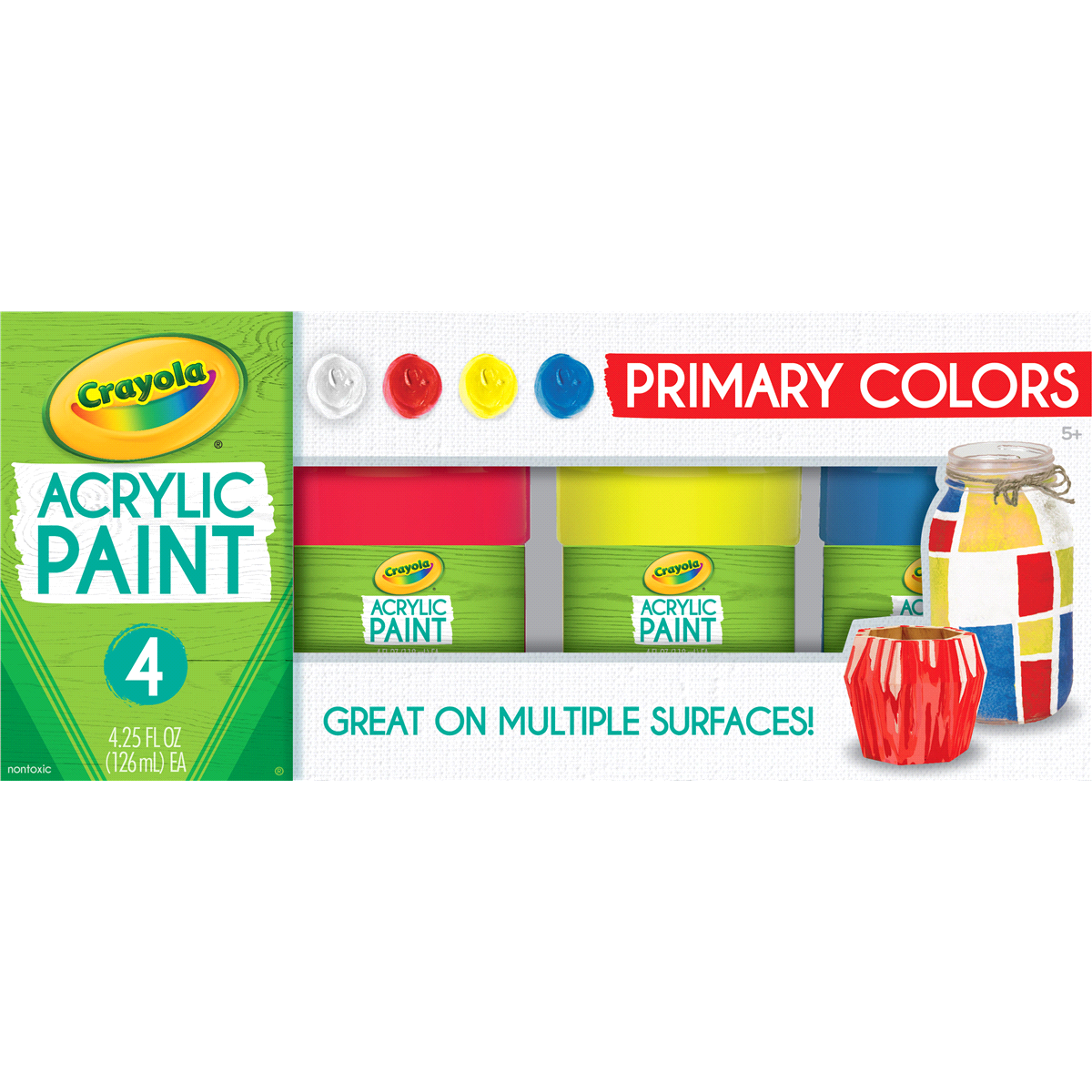 slide 1 of 1, Crayola Primary Colors Acrylic Paint Kit, 1 ct