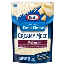 Kraft Italian Five Cheese Shredded Cheese with a Touch of Cream Cheese for a Creamy Melt, 8 oz Bag