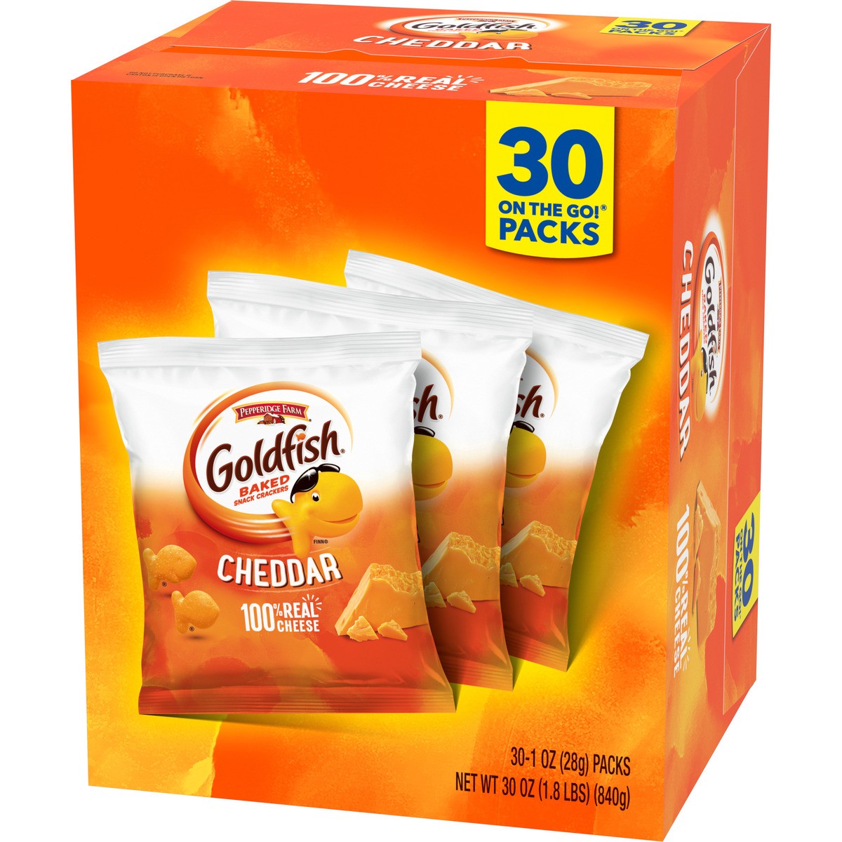 slide 3 of 9, Pepperidge Farm Goldfish Cheddar Crackers, Snack Pack, 1 oz, 30 CT Multi-Pack Box, 