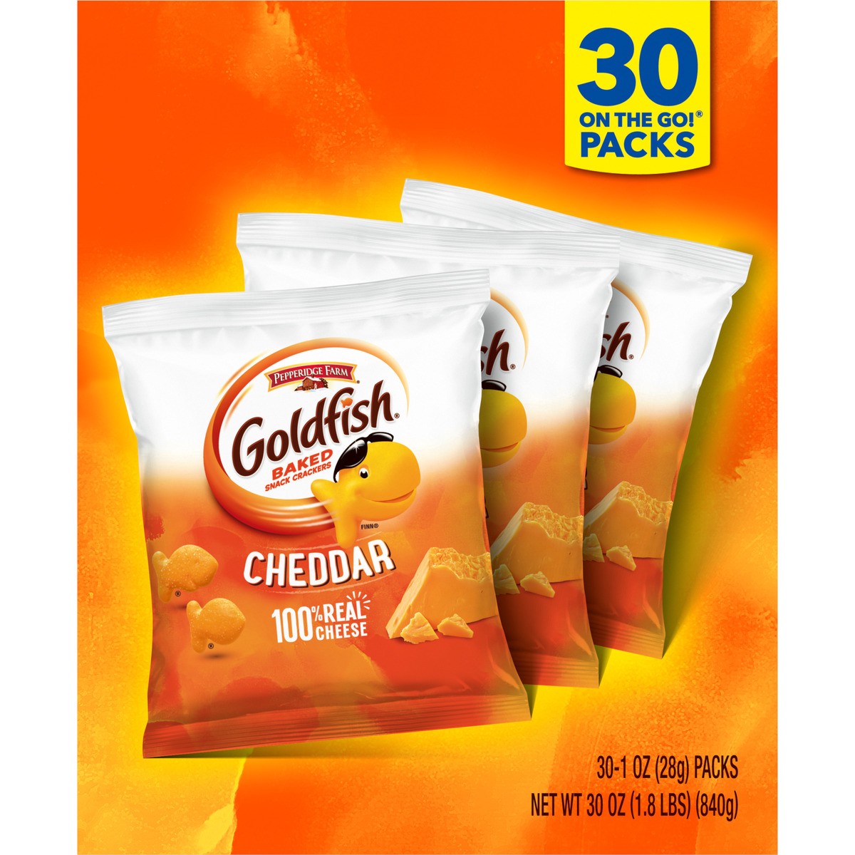 slide 6 of 9, Pepperidge Farm Goldfish Cheddar Crackers, Snack Pack, 1 oz, 30 CT Multi-Pack Box, 