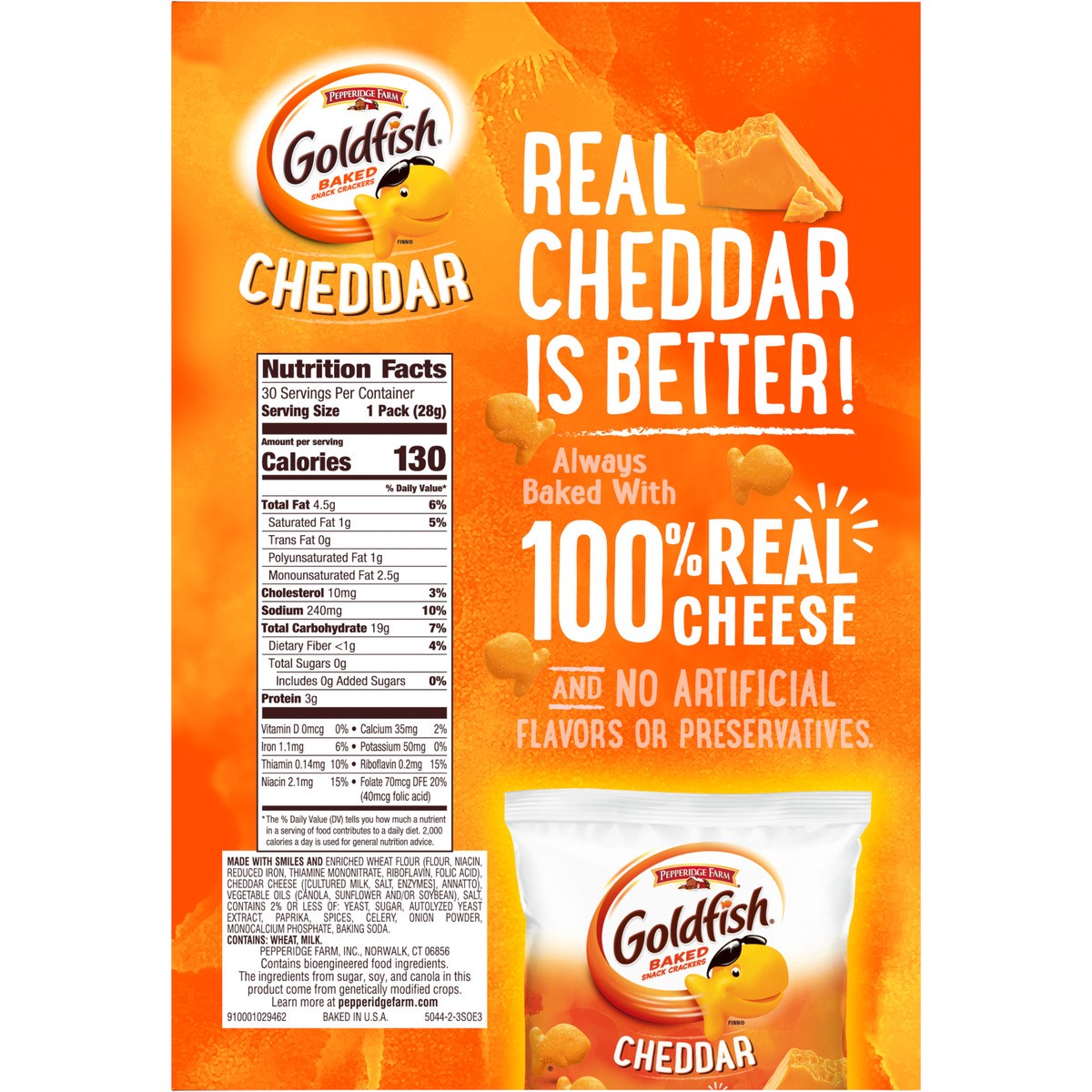 slide 7 of 9, Pepperidge Farm Goldfish Cheddar Crackers, Snack Pack, 1 oz, 30 CT Multi-Pack Box, 