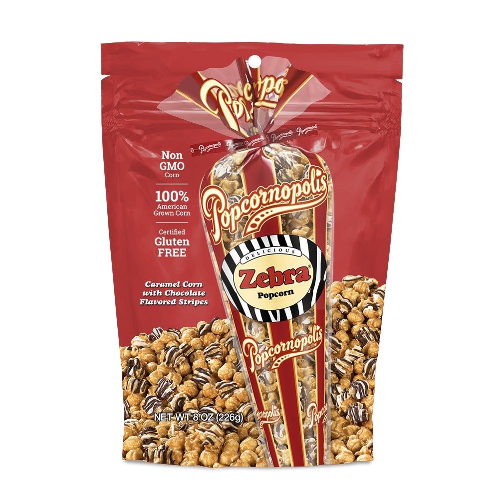 slide 1 of 1, Popcornopolis Zebra Popcorn, 8 oz