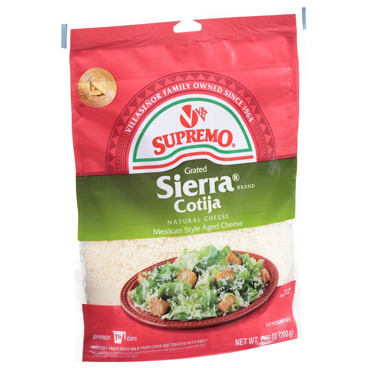slide 4 of 14, Supremo Natural Sierra Brand Cotija Grated Cheese 7.06 oz, 1 ct