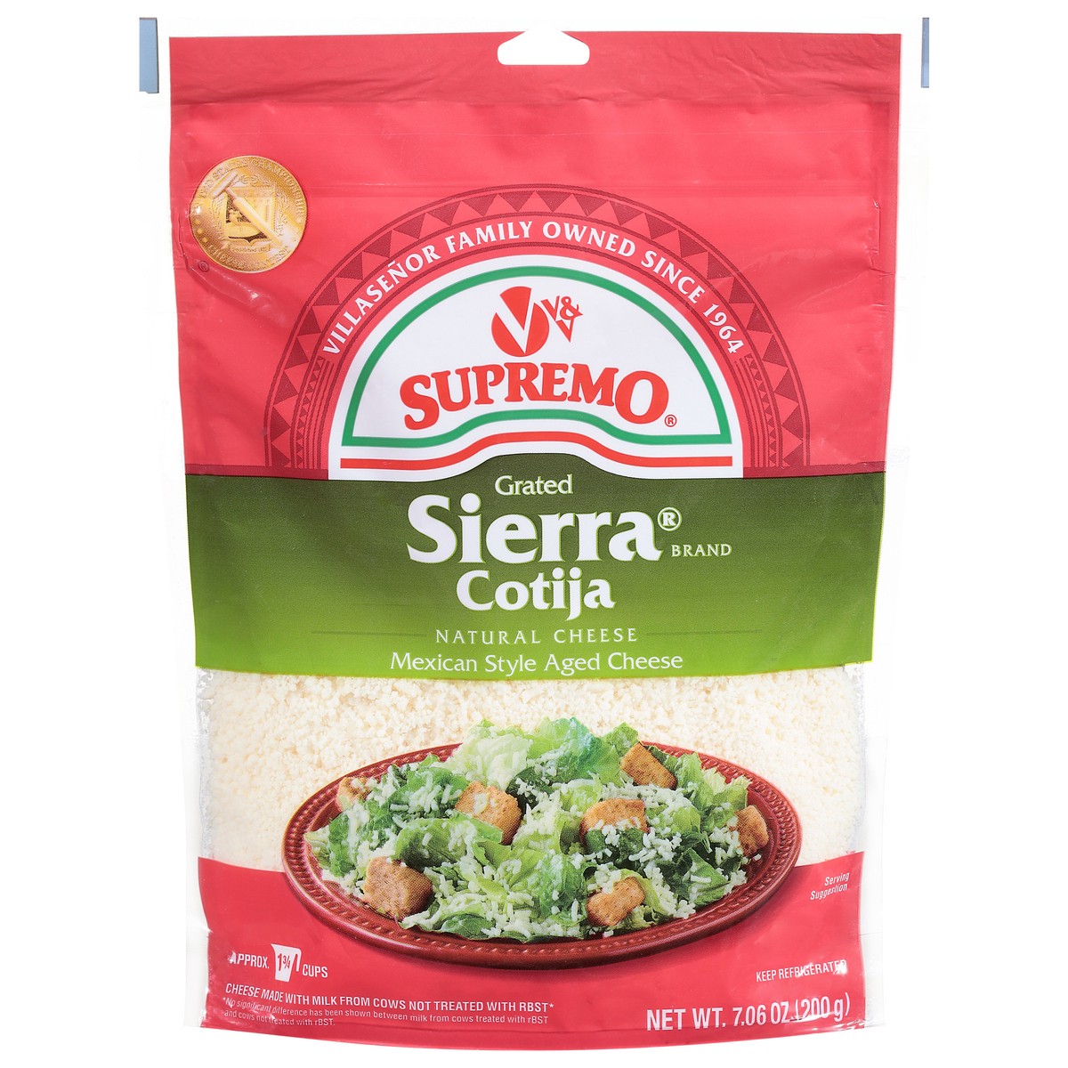 slide 7 of 14, Supremo Natural Sierra Brand Cotija Grated Cheese 7.06 oz, 1 ct