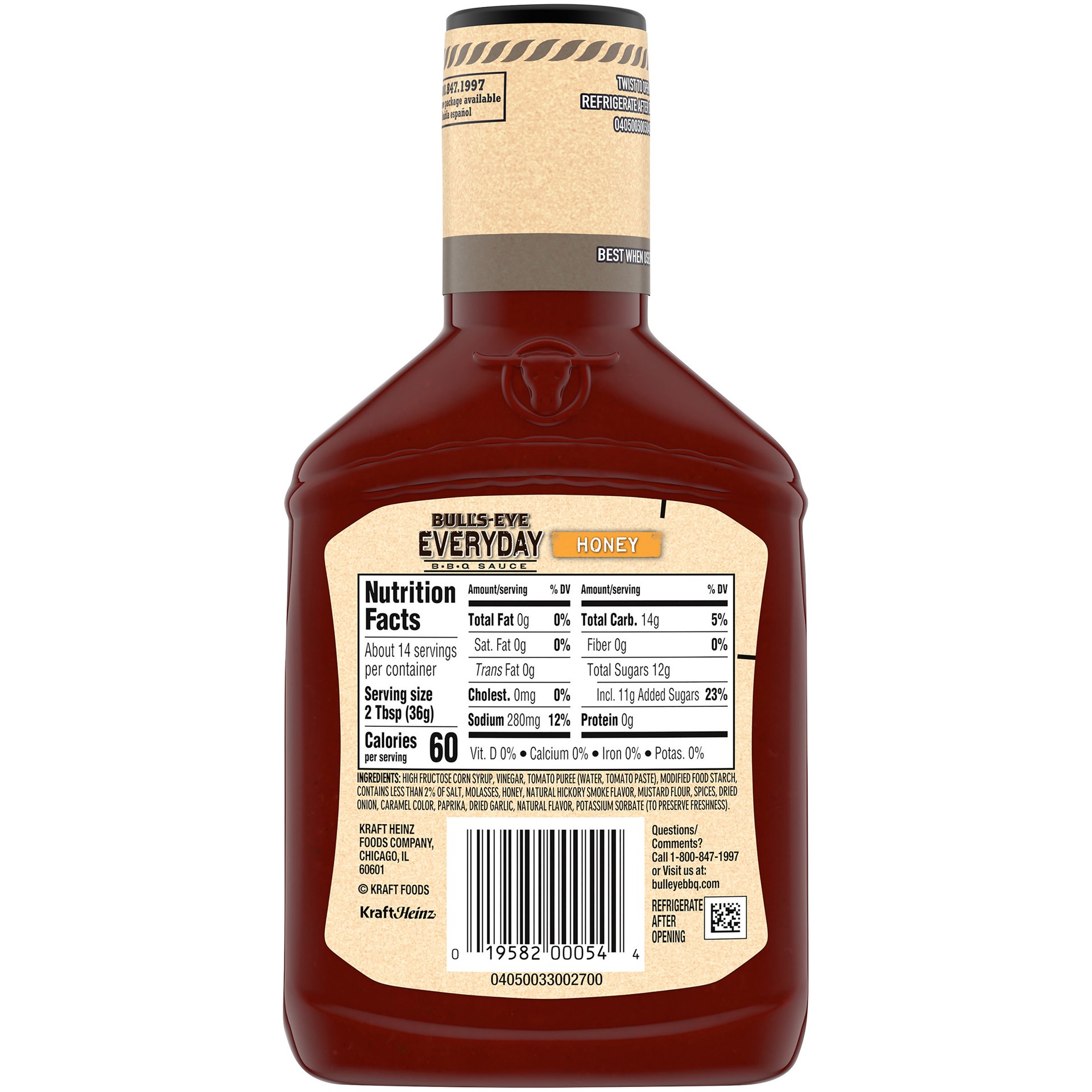 slide 5 of 5, Bull's-Eye Everyday Honey BBQ Sauce, 17.5 oz Bottle, 17.5 oz