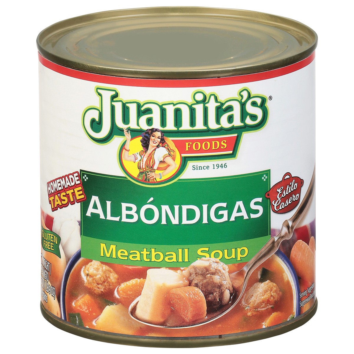 slide 1 of 9, Juanita's Albondigas Meatball Soup, 25 oz Can, 25 oz