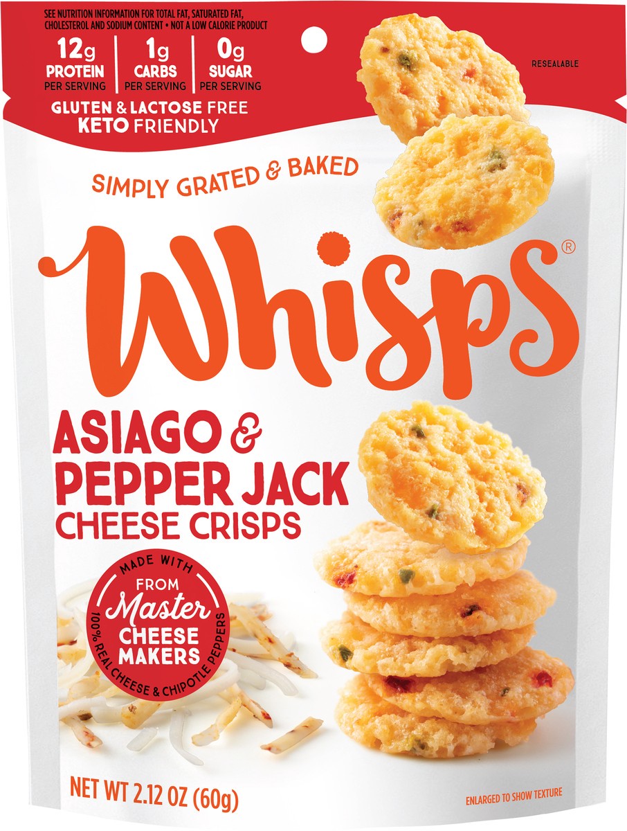 slide 2 of 3, Whisps Asiago & Pepper Jack Cheese Crisps, 100% Real Cheese Baked Snack, 2.12 oz, 2.12 oz