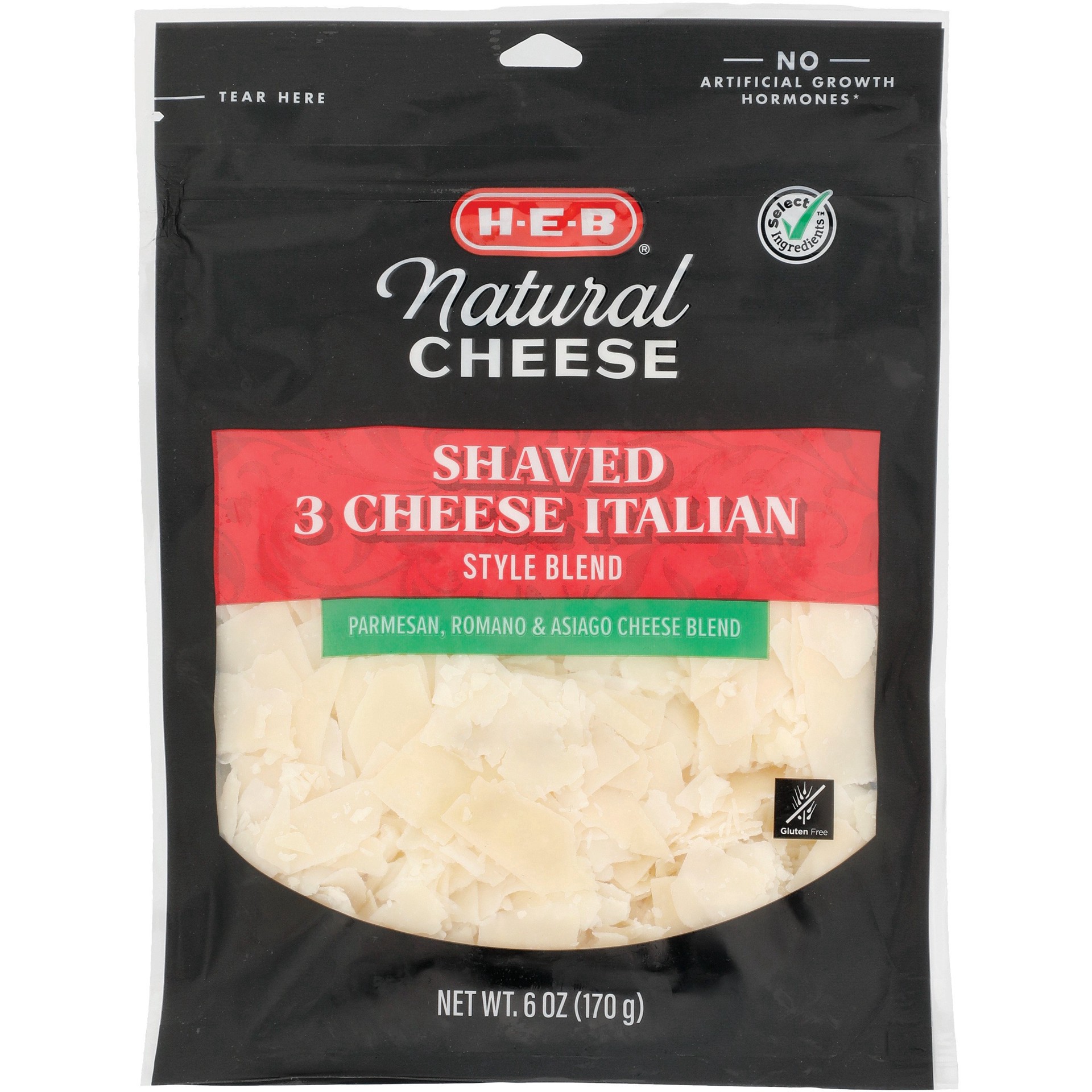 slide 1 of 1, H-E-B Shaved Parmesan Romano & Asiago Cheese Blend, 6 oz
