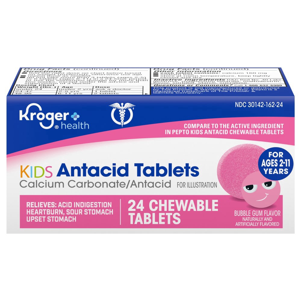 slide 1 of 1, Kroger® Kids Antacid Bubble Gum Chewable Tablets, 24 ct