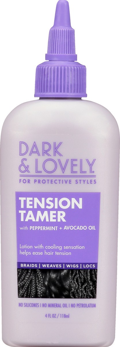 slide 6 of 9, Dark and Lovely Protective Styles Tension Tamer with Peppermint and Avocado Oil for Braids, Weaves, Wigs and Locs, 4 fl oz