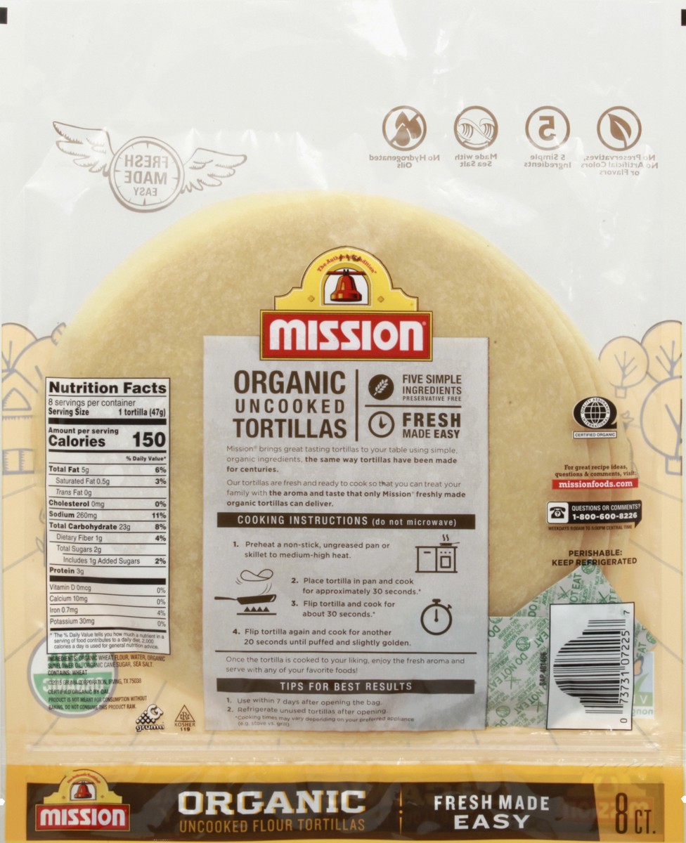 slide 4 of 13, Mission Organic Uncooked Flour Tortillas 8 ea, 8 ct