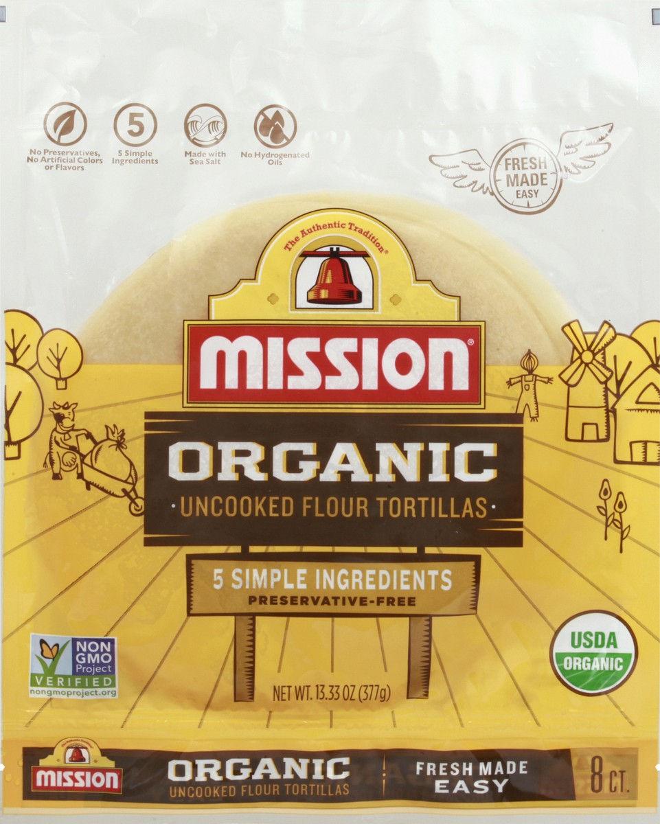 slide 5 of 13, Mission Organic Uncooked Flour Tortillas 8 ea, 8 ct