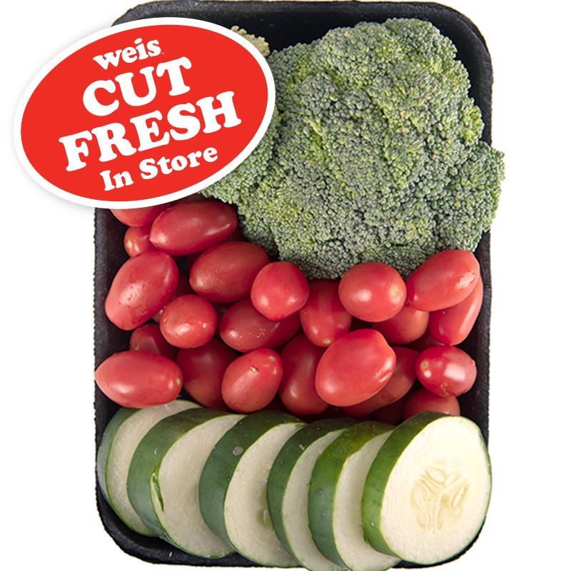 slide 1 of 1, Weis Fresh Cut Broccoli, Grape Tomato, & Cucumber, per lb
