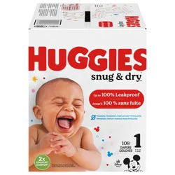 Huggies Snug & Dry Baby Diapers, Size 1 (8-14 lbs), 108 Ct