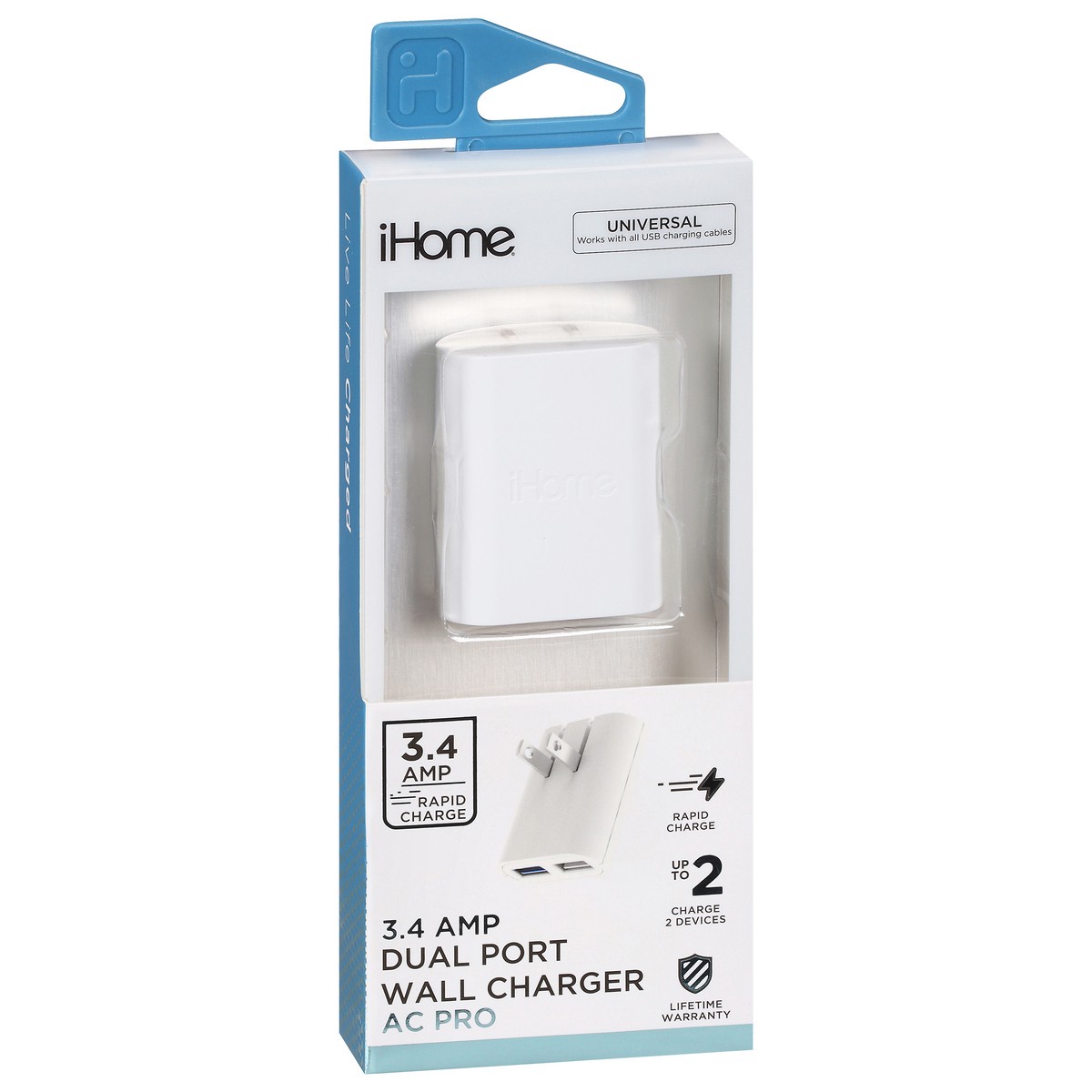 slide 6 of 9, iHome 3.4 Amp AC Pro Dual Port Wall Charger 1 ea, 1 ct
