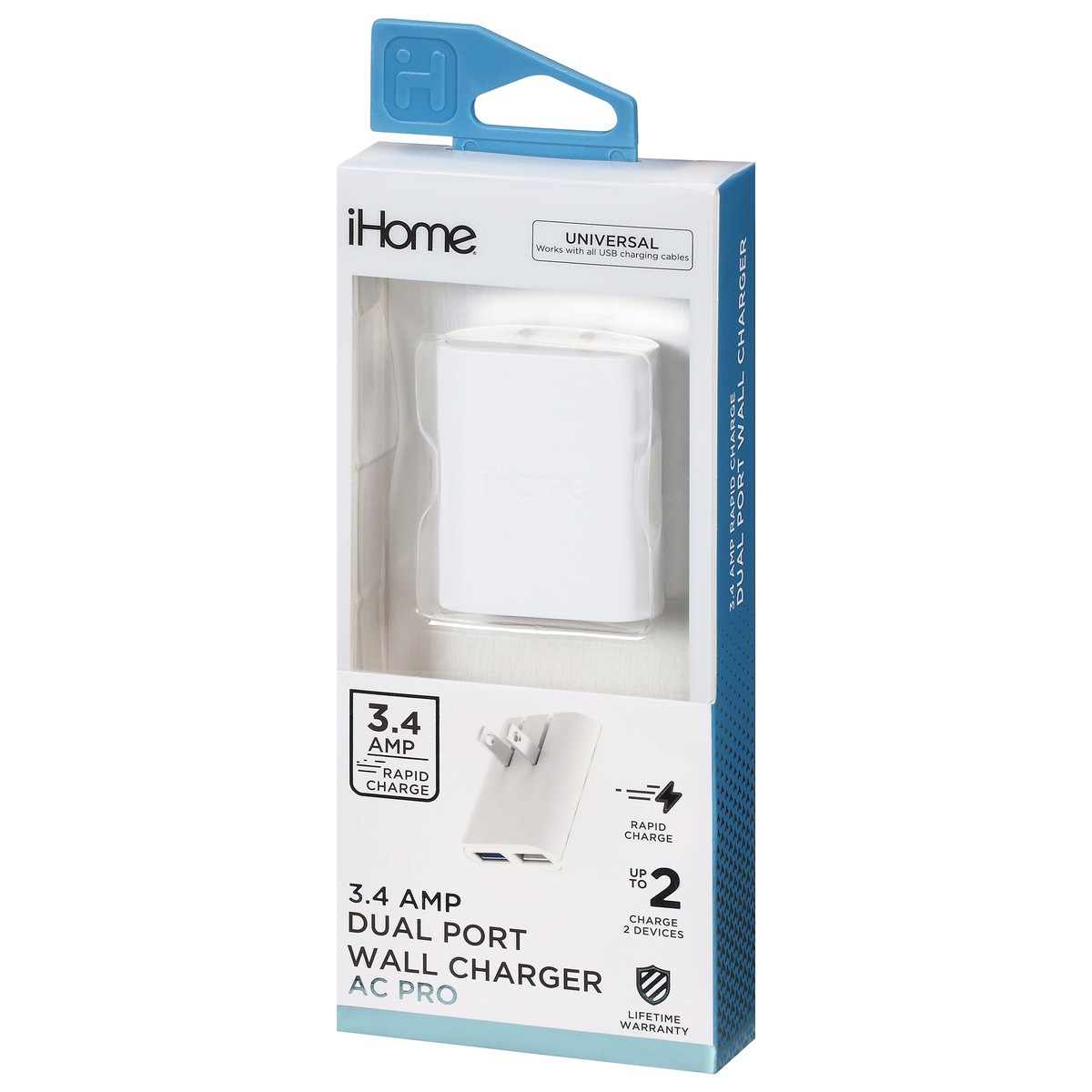slide 2 of 9, iHome 3.4 Amp AC Pro Dual Port Wall Charger 1 ea, 1 ct