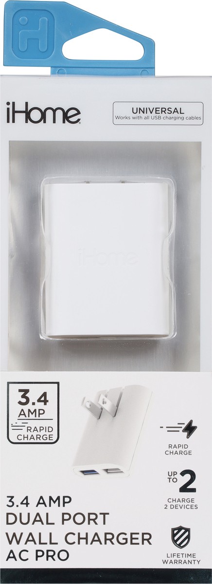 slide 8 of 9, iHome 3.4 Amp AC Pro Dual Port Wall Charger 1 ea, 1 ct