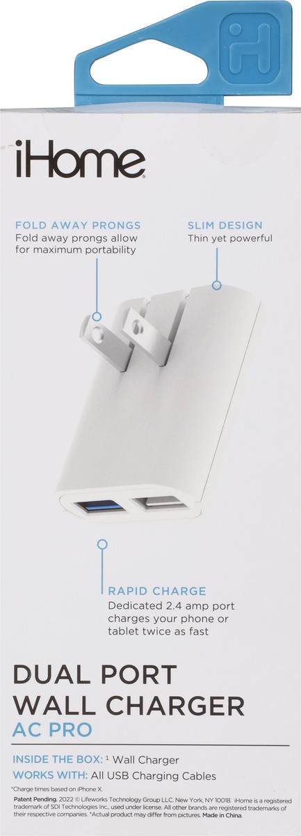 slide 4 of 9, iHome 3.4 Amp AC Pro Dual Port Wall Charger 1 ea, 1 ct
