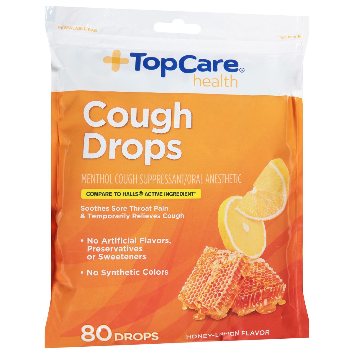 slide 2 of 10, Topcare Cough Drops, Honey-Lemon Flavor, 80 ct