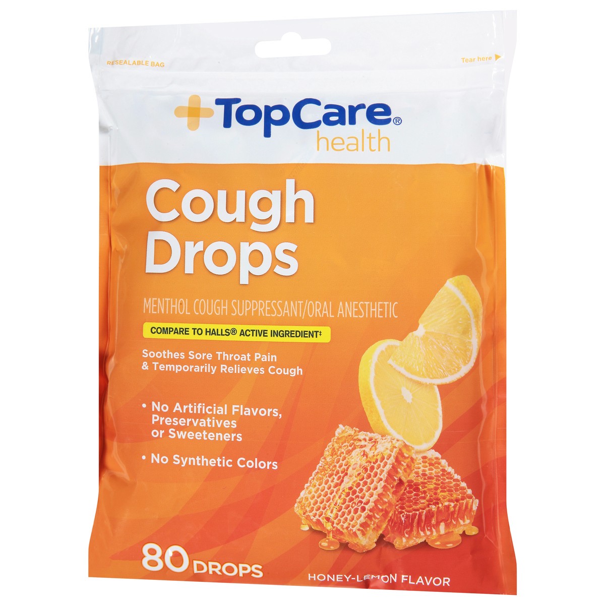 slide 4 of 10, Topcare Cough Drops, Honey-Lemon Flavor, 80 ct