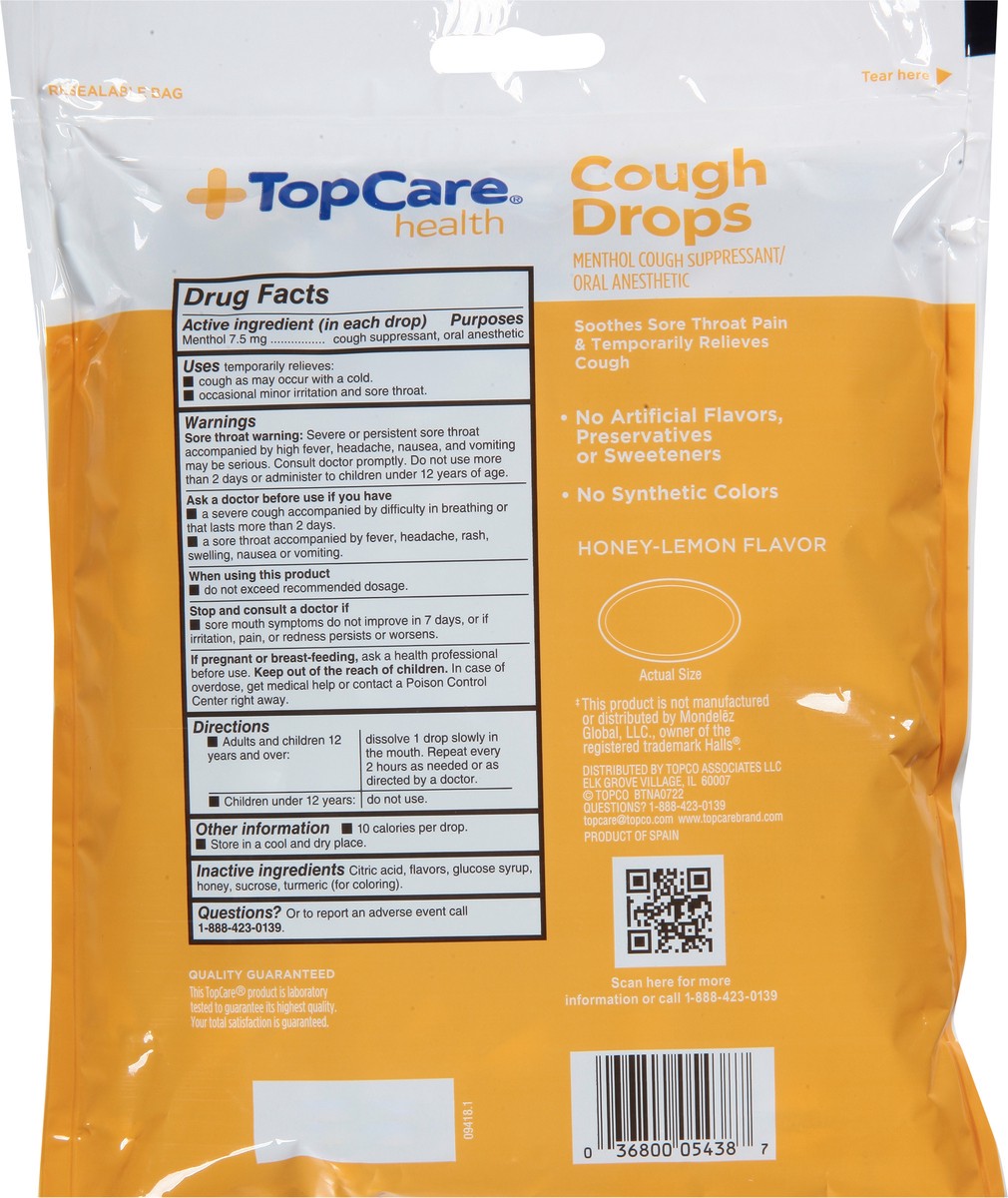 slide 6 of 10, Topcare Cough Drops, Honey-Lemon Flavor, 80 ct