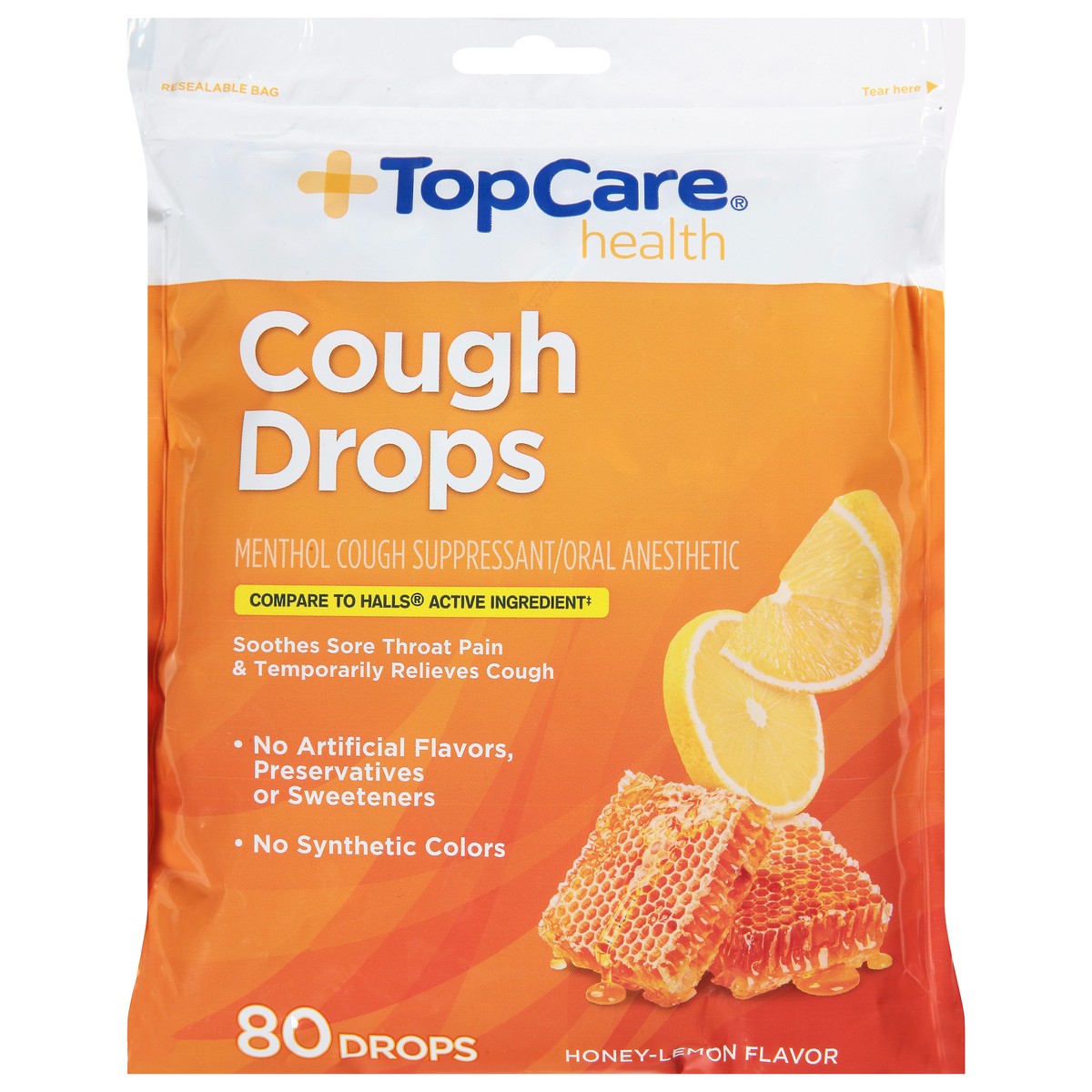 slide 10 of 10, Topcare Cough Drops, Honey-Lemon Flavor, 80 ct