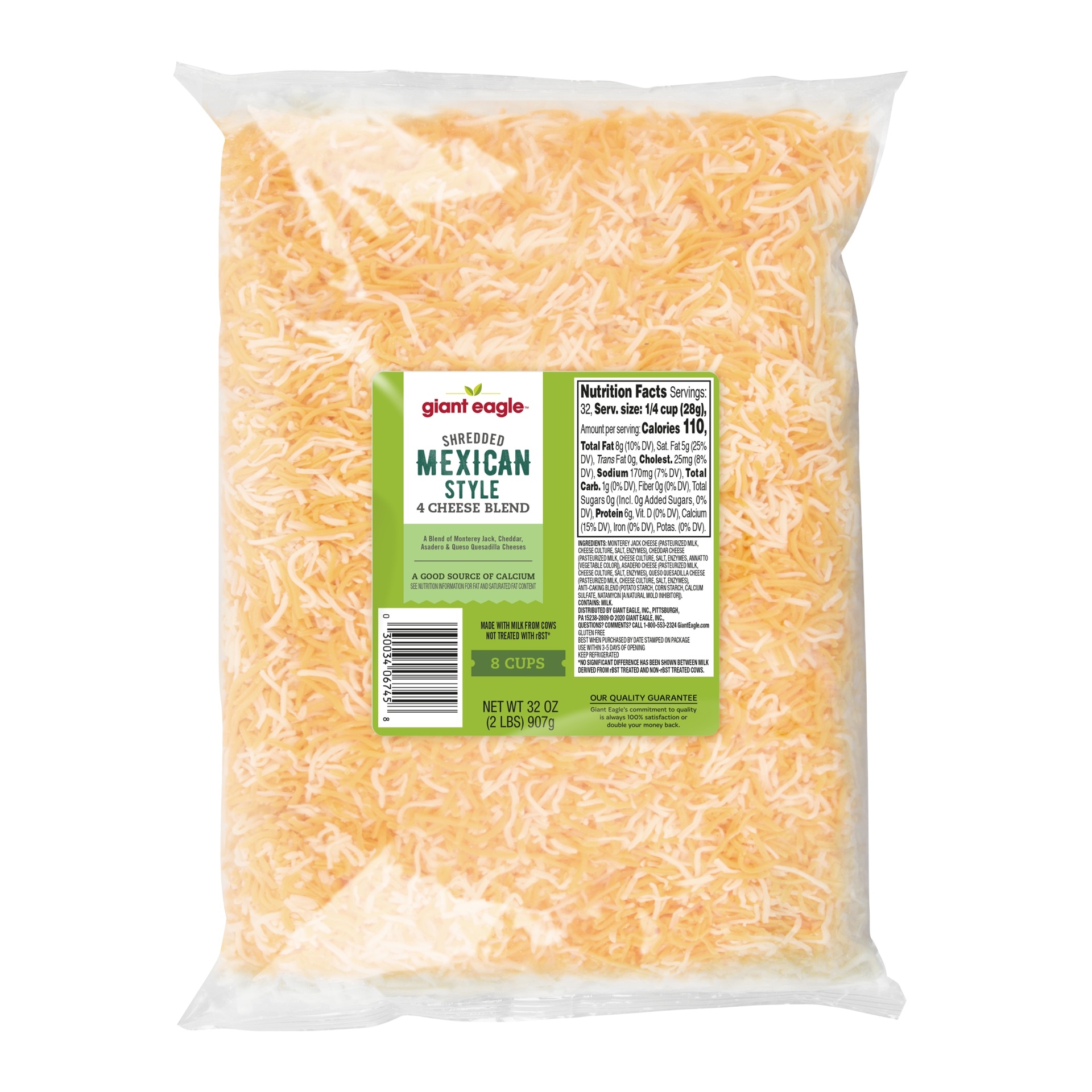 slide 1 of 1, Giant Eagle Shredded Mexican 4 Cheese Blend Cheese, 32 oz