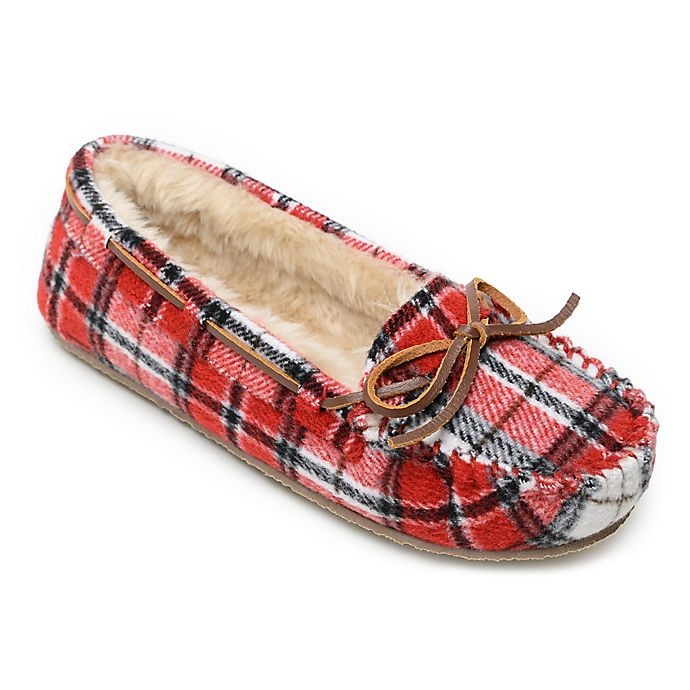 slide 1 of 5, Minnetonka Cally Plaid Women's Size 7 Slippers - Red, 1 ct